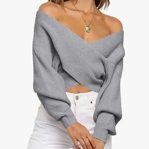 Gray Off-Shoulder Sweater Top